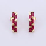 2ct Drop Earrings Baguette Cut Pink Ruby Vertical Bar 14k Yellow Gold Finish