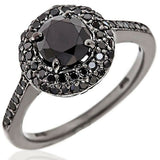 2ct Round Cut Black Diamond Engagement Ring Double Halo 14k Black Gold Finish