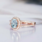 2.2ct Oval Cut Blue Aquamarine Engagement Ring Split Shank 14k Rose Gold Finish