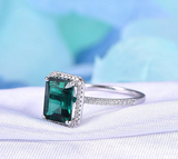 2ct Green Emerald Cut Engagement Ring Diamond Halo Solitaire 14k White Gold Over