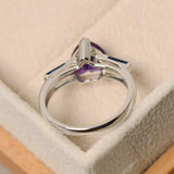 2ct Heart Cut Amethyst Trilogy Ring 14k White Gold Over Tapered Baguette Accents