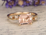 1.7ct Emerald Cut Peach Morganite Engagement Ring East West 14k Yellow Gold Over