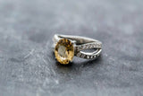 1.6ct Engagement Ring Oval Cut Yellow Citrine Split Shank 14k White Gold Finish