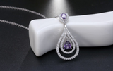 2.6ct Pear Cut Purple Amethyst Pendant Chain Halo Water Drop 14k White Gold Over