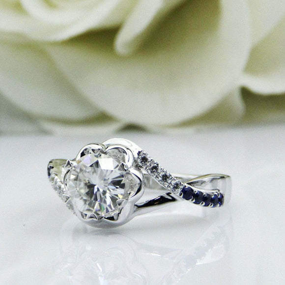 2ct Round Diamond Engagement Ring Floral Twisted Split Band 14k White Gold Over