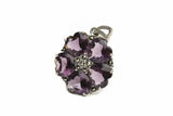 5ct Heart Cut Purple Amethyst Pendant Floral Design 14k White Gold Over NO CHAIN