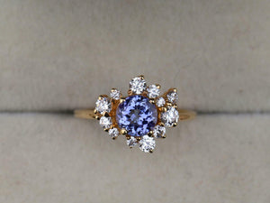 2ct Engagement Ring Round Cut Blue Tanzanite Cluster 14k Yellow Gold Finish