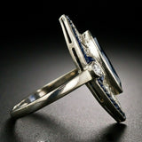 1.5ct Marquise Cut Blue Sapphire Art Deco Engagement Ring 14k White Gold Finish