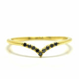 1ct Round Black Diamond Wedding Ring Band Minimalist Curved 14k Yellow Gold Over