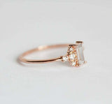 1ct Baguette Cut Diamond Engagement Ring 14k Rose Gold Finish Cluster Minimalist