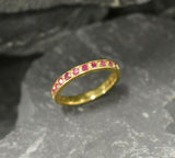 1ct Wedding Band Round Cut Pink Ruby 3/4 Eternity Stackable 14k Yellow Gold Over