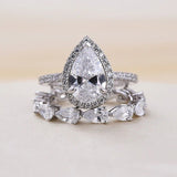 2.5ct Pear Simulated Diamond Full Eternity Halo Bridal Set 14k White Gold Plated