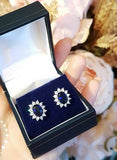 2ct Oval Cut Blue Sapphire Diamond Halo Cluster Stud Earrings 14k WhiteGold Over