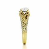 2.1ct Round Cut Diamond Engagement Ring 14k Yellow Gold Finish Art Deco Filigree