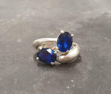 1.6ct Engagement Ring Oval Blue Sapphire Two Stone Bypass 14k White Gold Finish