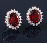 2.3ct Oval Cut Red Garnet Diamond Floral Halo Stud Earrings 14k WhiteGold Finish