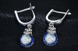 2.3ct Drop Earrings Oval Cut Blue Aquamarine Sapphire Halo 14k White Gold Finish