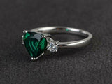 1.4ct Engagement Ring Heart Cut Green Emerald Three Stone 14k White Gold Finish