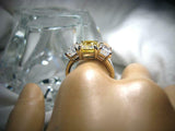 2.5ct Emerald Cut Yellow Sapphire Trilogy Engagement Ring 14k White Gold Finish