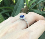 1.3ct Round Cut Blue Sapphire Diamond Halo Solitaire Ring 14k White Gold Finish