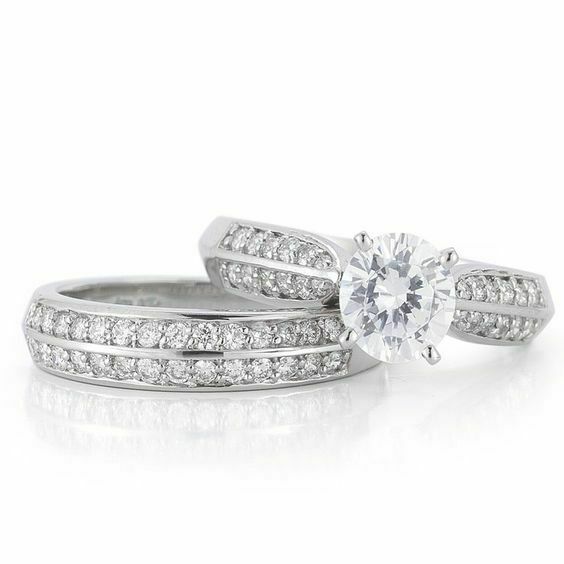 4Ct Round Cut Diamond Wide Shank Bridal Set Solitaire Ring 14K White Gold Finish