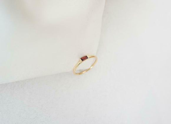 0.2ct Engagement Ring Baguette Cut Red Garnet Minimalist 14k Yellow Gold Finish