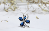 4ct Pear Cut Blue Sapphire Butterfly Pendant with Chain 14k White Gold Finish