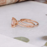 2ct Princess Cut Peach Morganite Engagement Ring Bridal Set 14k Rose Gold Finish