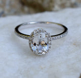 1.6ct Engagement Ring Oval Cut Diamond Accent Halo Design 14k White Gold Finish