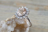 2ct Oval Cut Morganite Engagement Ring 14k Rose Gold Finish Diamond Flower Halo