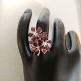 4ct Engagement Ring Pear Cut Red Garnet Floral Cocktail 14k White Gold Finish