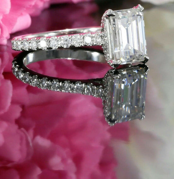 2ct Emerald Cut Diamond High Set Solitaire Engagement Ring 14k White Gold Finish