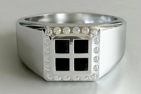 3ct Princess Cut Black Diamond Statement Men Engagement Ring 14k White Gold Over