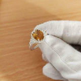 2.1ct Engagement Ring Oval Cut Yellow Citrine Diamond Halo 14k White Gold Finish