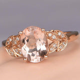 1.9ct Oval Cut Peach Morganite Bridal Halo Engagement Ring 14k Rose Gold Finish