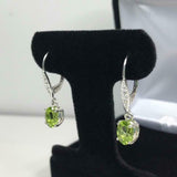 2ct Dangle Earrings Oval Cut Green Peridot Diamond LeverBack 14k White Gold Over