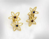 0.2ct Round Cut Blue Sapphire Flowers Climber Stud Earrings 14k Yellow Gold Over