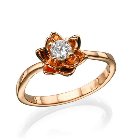 1ct Round Cut VVS1 Diamond Engagement Ring Flower Solitaire 14k Rose Gold Finish