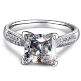 2Ct Princess Cut Diamond Accented Hidden Halo Solitaire Ring 14K White Gold Over