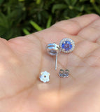 2Ct Round Cut Blue Tanzanite Diamond Halo Stud Earrings 14K White Gold Finish