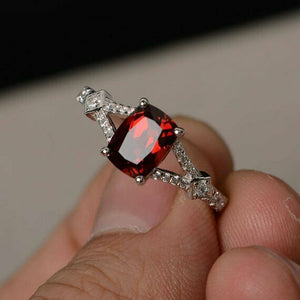 2ct Cushion Cut Red Garnet Engagement Ring 14k White Gold Over Split Shank Women