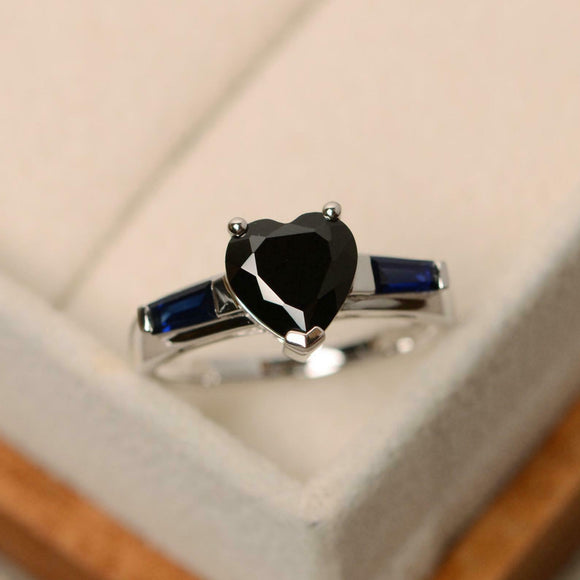 1.65ct Engagement Ring Heart Cut Black Diamond Trilogy 14k White Gold Finish