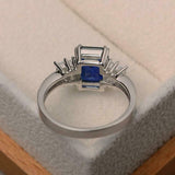 2.2ct Emerald Cut Blue Sapphire Engagement Ring Five Stone 14k White Gold Finish