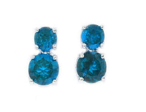 1.5ct Drop Earrings Round Cut London Blue Topaz Two Stone 14k White Gold Finish