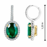 2.5ct Oval Green Emerald Diamond Halo Drop Dangle Earrings 14k White Gold Finish