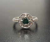 2ct Engagement Ring Round Cut Green Emerald Diamond Halo 14k White Gold Finish