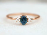 1ct Engagement Ring Oval Cut London Blue Topaz Three Stone 14k Rose Gold Finish