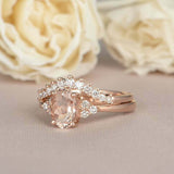 2.3ct Oval Cut Morganite Engagement Ring Curved Bridal Set 14k Rose Gold Finish