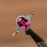 1.2ct Oval Cut Pink Ruby Halo Solitaire Engagement Ring 14k White Gold Finish