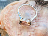 2.4ct Emerald Cut Peach Morganite Solitaire Milgrain Ring 14k White Gold Finish